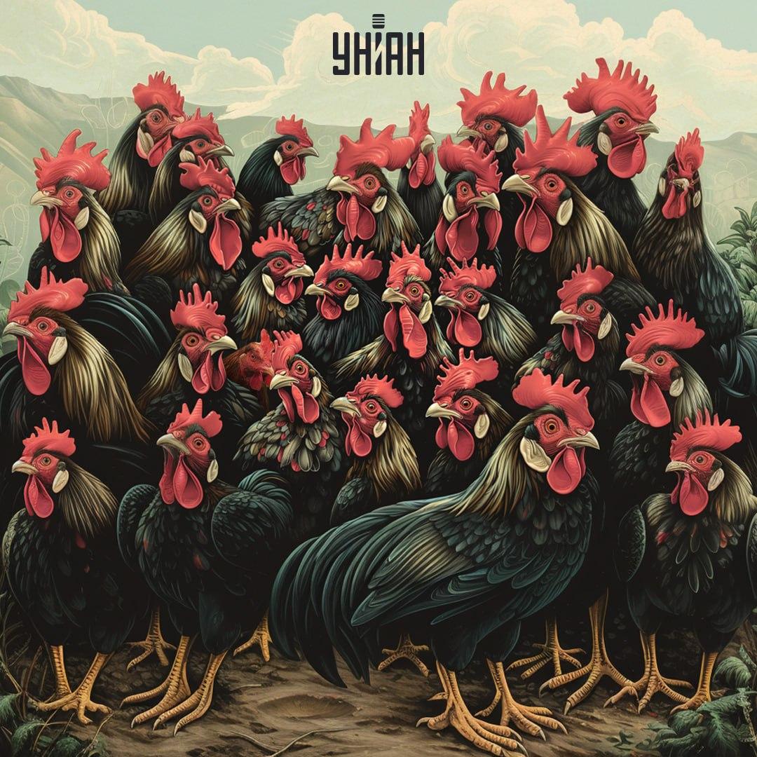 Trovare il pollo sul puzzle visivo nel tempo / collage Moje